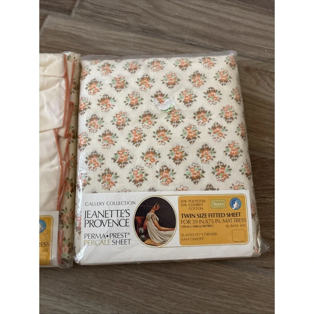 Sears Gallery Collection Jeanette's Provence Perma Prest Twin Flat&Fitted Sheets
